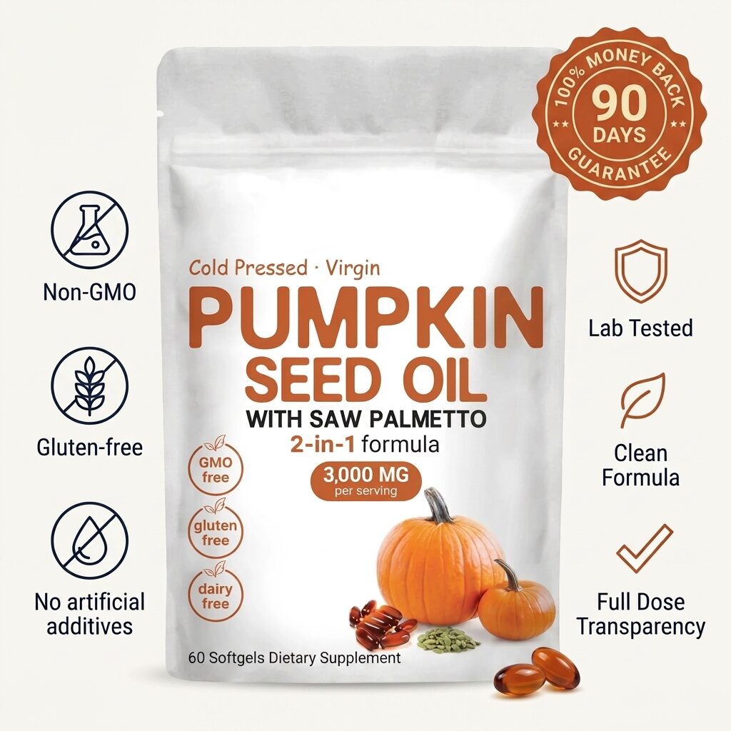 Folliv cold-pressed pumpkin seed oil with saw palmetto, 60 softgels